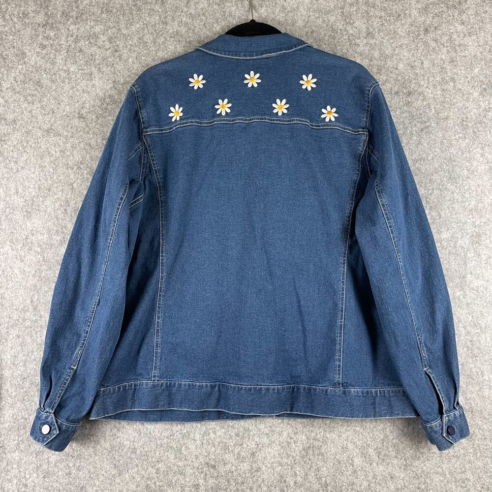 Bob Mackie Wearable Art Jacket Womens XL Denim Embroidered Flower Daisy Stretch - Picture 11 of 15